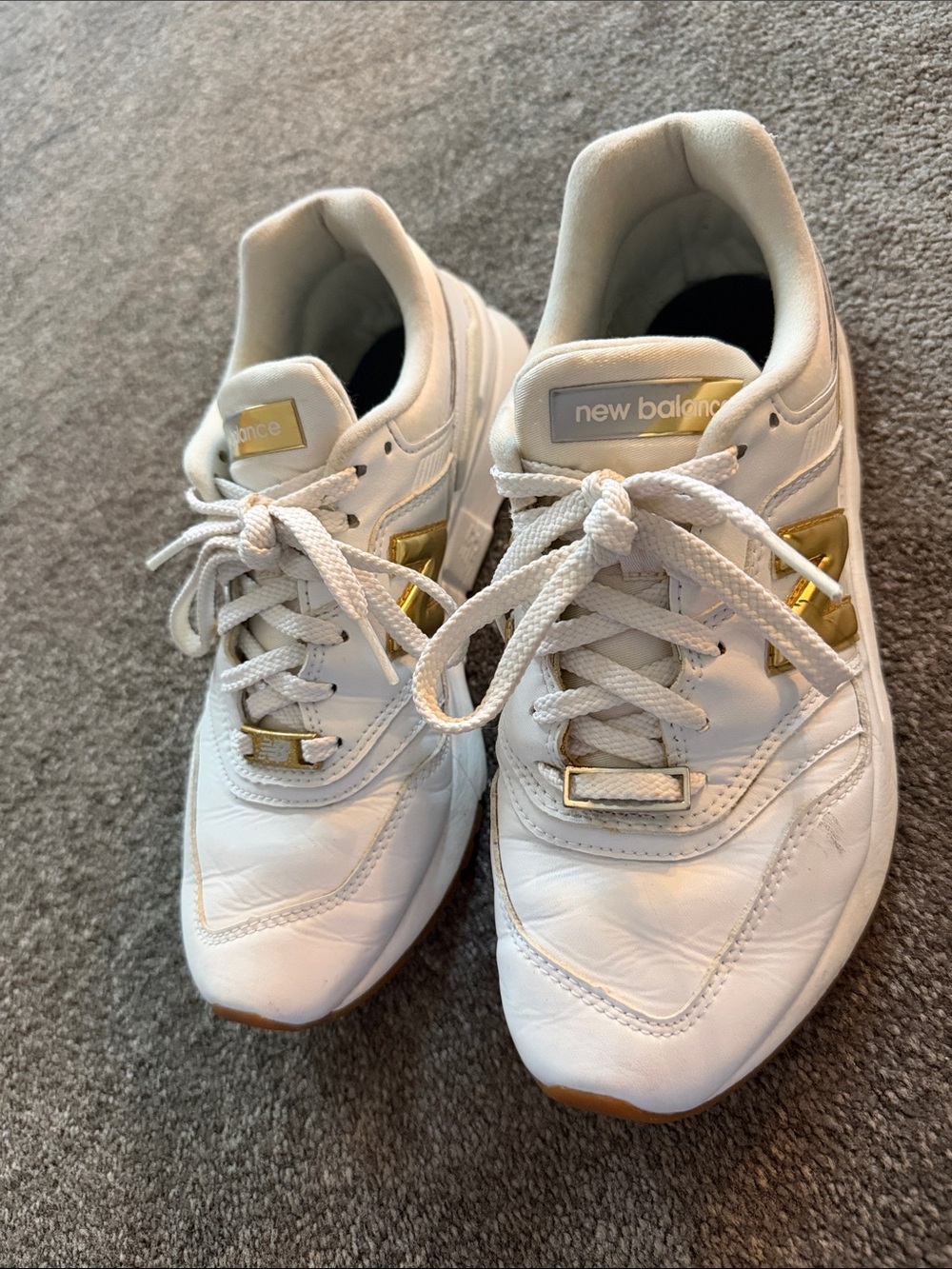 New Balance Women's White Sneakers with Gold Trim